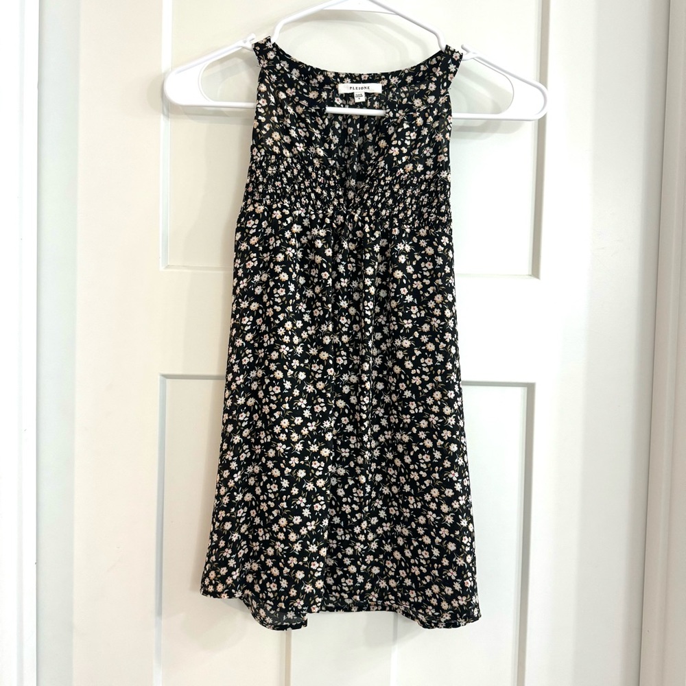NWOT Pleione Women’s Floral Rouched V-Neck Sleeveless Top, Small